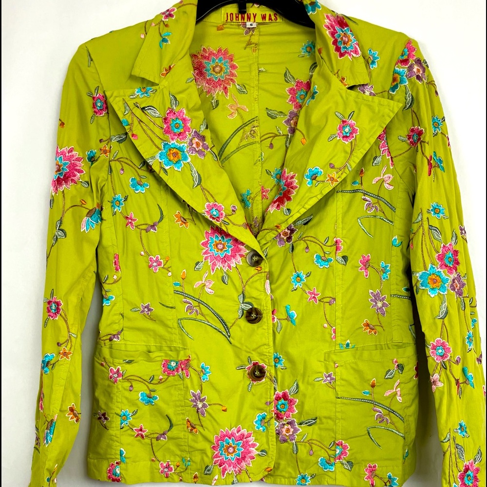 Johnny Was Green blazer Sz S EUC